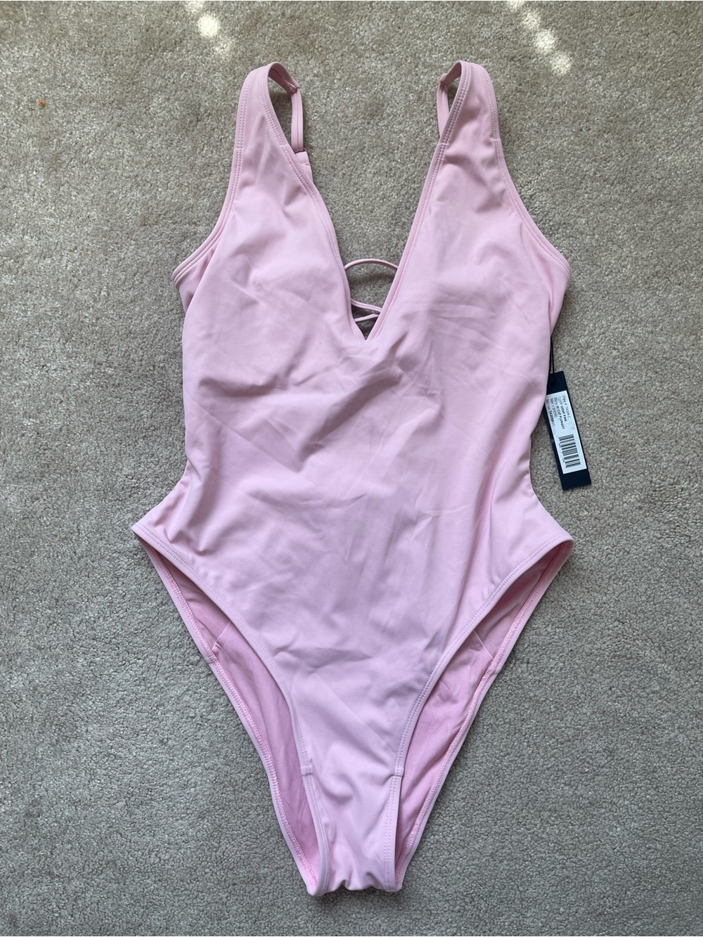TA3 Hi Cut Plungey One-Piece Swimsuit Light Pink Size L Short NWT